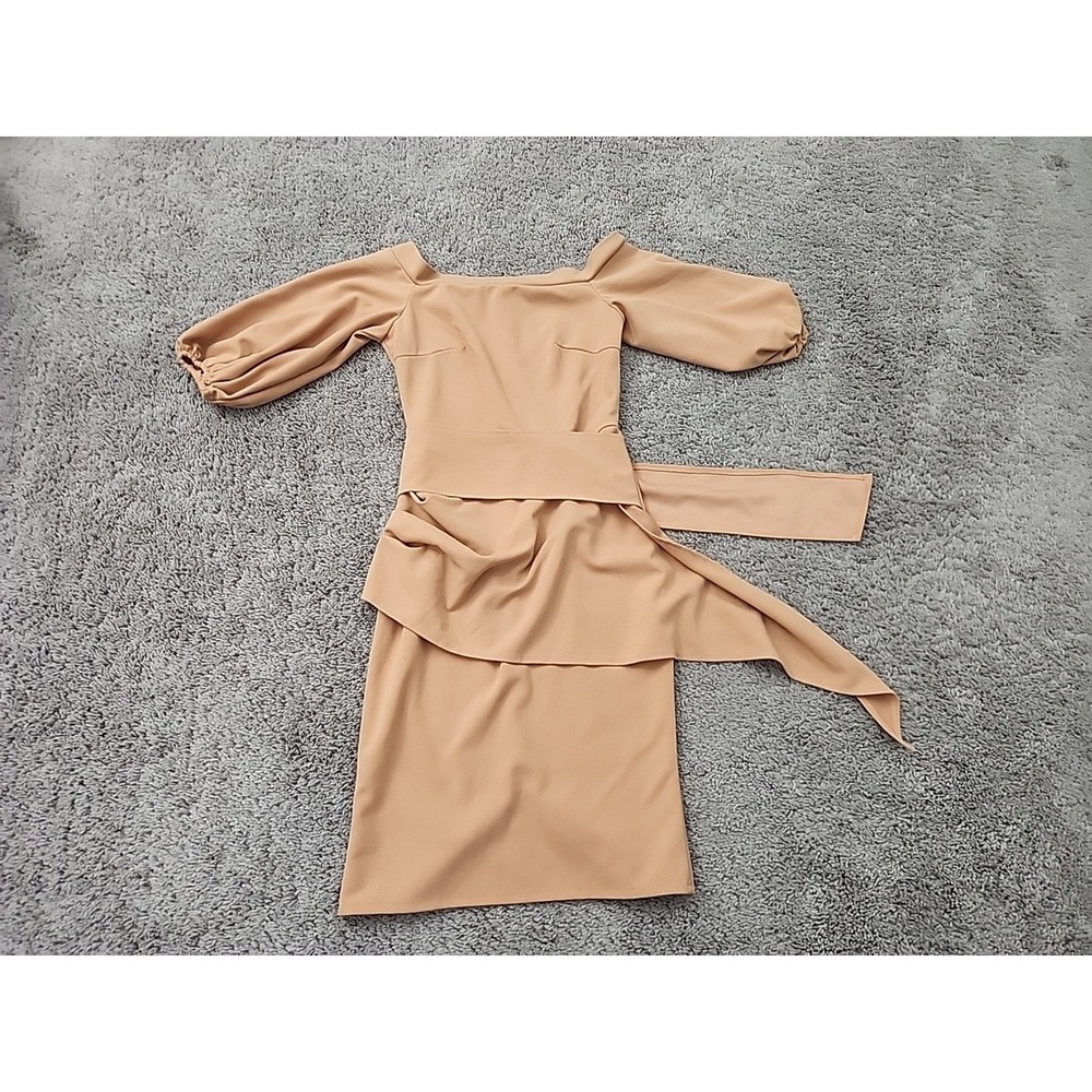 Apartment Eight Dress Womens S Tan Off Shoulder Puff Sleeve Peplum